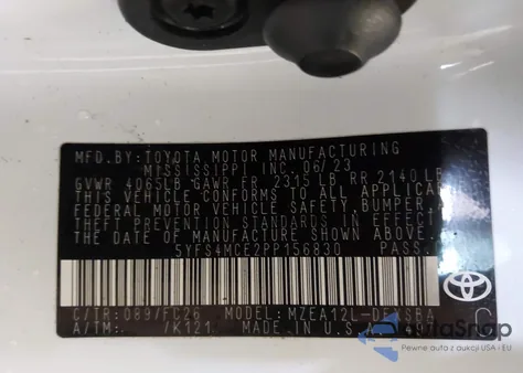 2023 Toyota Corolla Se из США, поврежденный, VIN 5YFS4MCE2PP156830